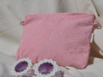 Coton clutch bag gaze pois or rose thé