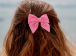 Bow tie hair slide neon pink gingham