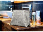 Cosmetic bag with flap grey gold star