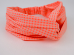 crossed headband neon orange gingham