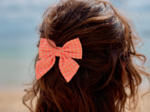 Bow tie hair slide neon orange gingham