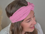 crossed headband neon pink gingham