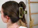 Large Rectangular Hair Clip lacquered khaki