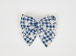 Bow tie hair slide navy embroidered gingham