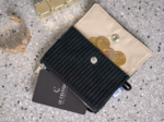 Mini coin purse pouch black large corduroy