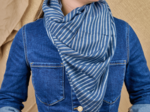 Pom pom scarf striped silver dark blue