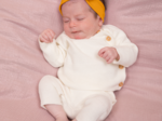 Jersey knit baby headband gaze dentelle ocre