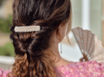 Plait hair slide  glitter linen
