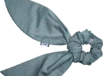 Short tail scrunchie gaze pois or bleu gris