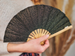 Hand-held fan glitter black