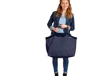 Tote bag with a zip navy blue spots