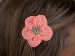 Flower petal hair slide small  neon orange gingham