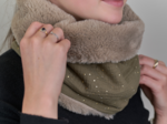 Adult Fur scarf snood gaze pois or kaki