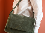 Base of satchel bag khaki corduroy