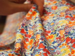 Cotton fabric orange and blue flowers