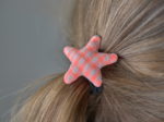 Pony-tail elastic hair star neon orange gingham