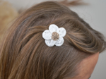 Mini Flower petal hair slide starry white english embroidery 