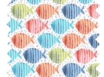 Cotton fabric ex2333 turquoise green striped fish