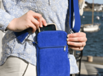 Quilted phone pocket navy blue terry towelling