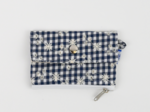 Mini coin purse pouch navy embroidered gingham