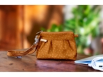 Mini Pleated clutch bag caramel golden straw