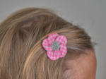 Mini Flower petal hair slide neon pink gingham