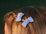 Small bows hair clips gaze pois or bleu baltique