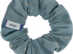 Small scrunchie gaze pois or bleu gris