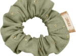 Mini Scrunchie almond green with golden dots gauze