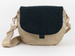 Flap of small shoulder bag black large corduroy