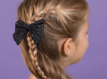 Bow tie hair slide gaze pois or noir