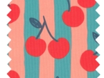 Cotton fabric ex2644 orange blue striped cherries