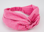 crossed headband neon pink gingham