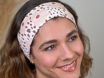 Stretch jersey headband  nude terracotta pansies