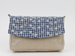 Flap of shoulder bag navy embroidered gingham