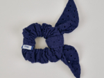 Bunny ear Scrunchie blue english embroidery