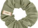 Small scrunchie almond green with golden dots gauze