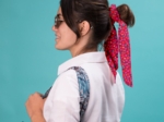 Long tail scrunchie pompons cerise