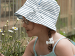 Sun hat adjustable-size T2 striped blue gray glitter