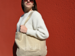 Foldable tote bag golden linen