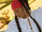 Headscarf headband- Adult size coral red gingham