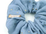 Scrunchie gaze pois or bleu baltique