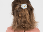 Meow hair slide striped blue gray glitter