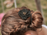 Flower petal hair slide small  glitter black