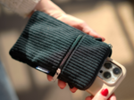Quilted phone pocket black large corduroy