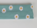 Stretch jersey headband  ribbed mint daisy