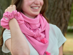 Pom pom scarf neon pink gingham