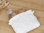 Tiny coton clutch bag gaze pois or écru