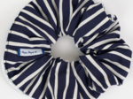 Large Piping Scrunchie striped  ivory navy