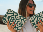 Coton clutch bag jacquard vert